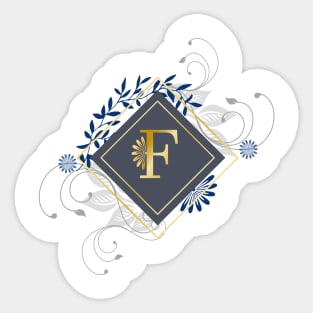 F, blue and gold initial monogram. Sticker